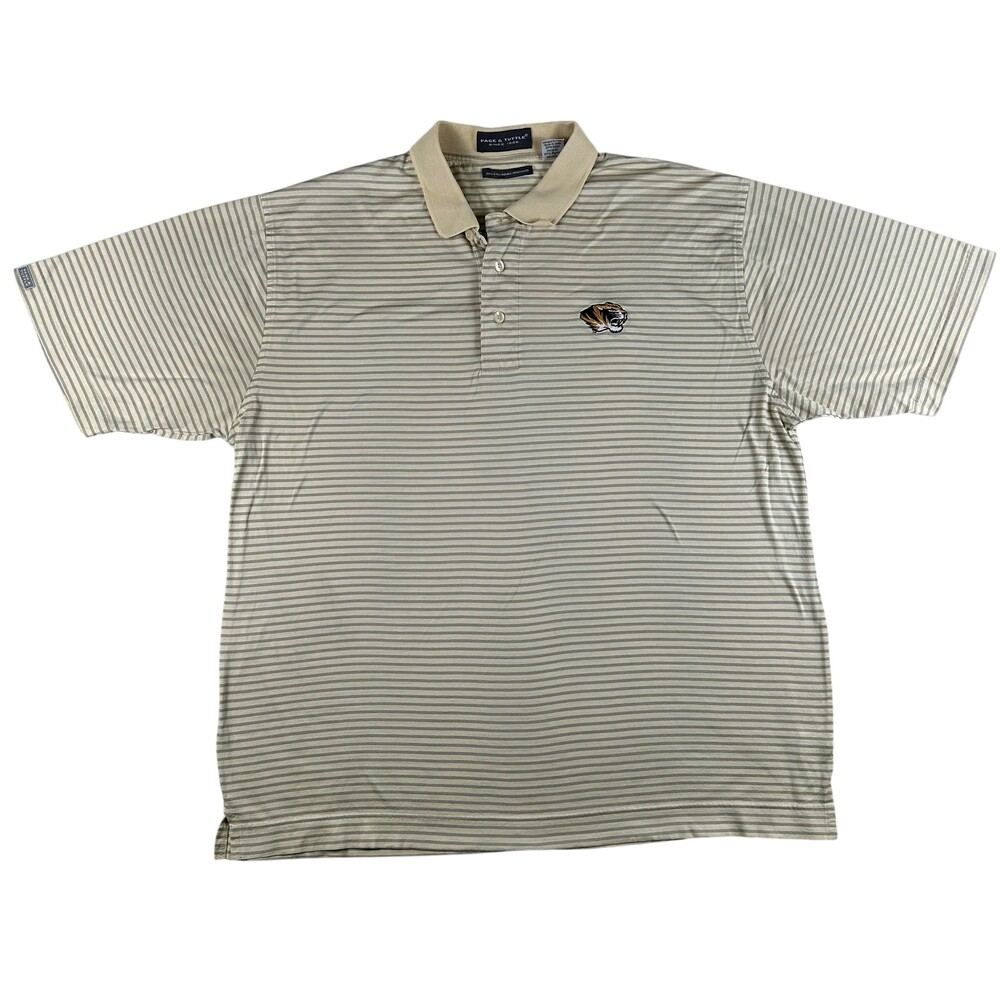 Missouri Tigers Shirt Mens XL Beige Striped NCAA Basketball Page & Tuttle Polo